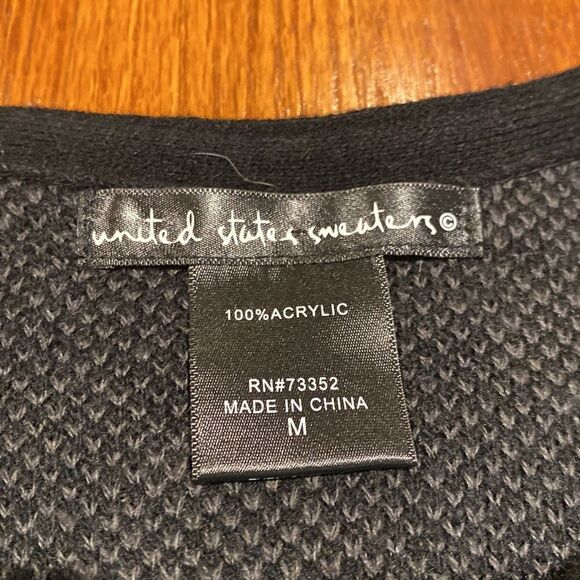 United States Sweaters Black/Gray Print Long Cardigan Wrap - Size M - Picture 8 of 12